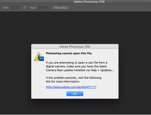 adobe camera raw for photoshop cs6 in mac adobe does not recognize this type of file